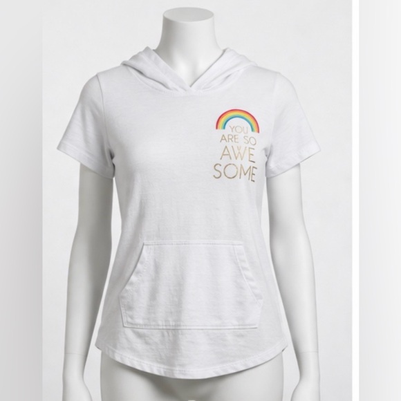 SO Other - SO Rainbow “You Are So Awesome” Hoodie Tee Girls Size 14 White Pocket Casual Top